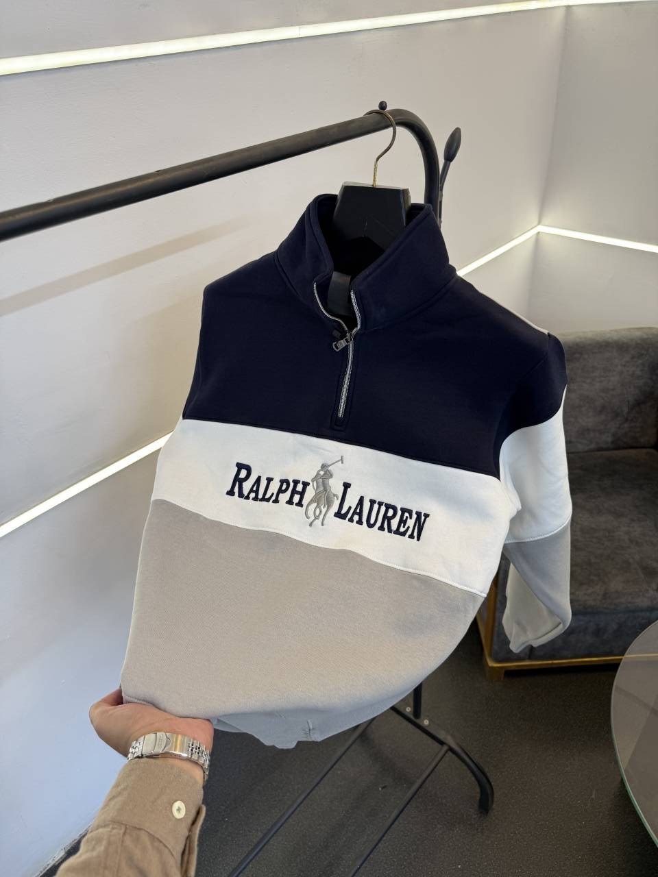 Ralf lauren imported half zip sweatshirt navy grey