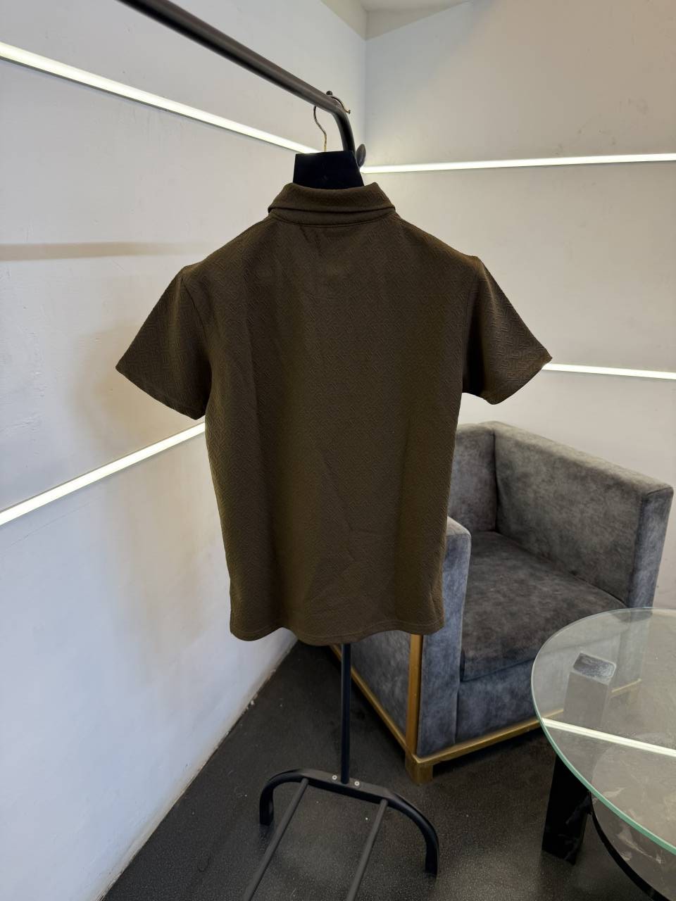 Burbery self knitted embossed print turkish imported polo tshirt brown sale