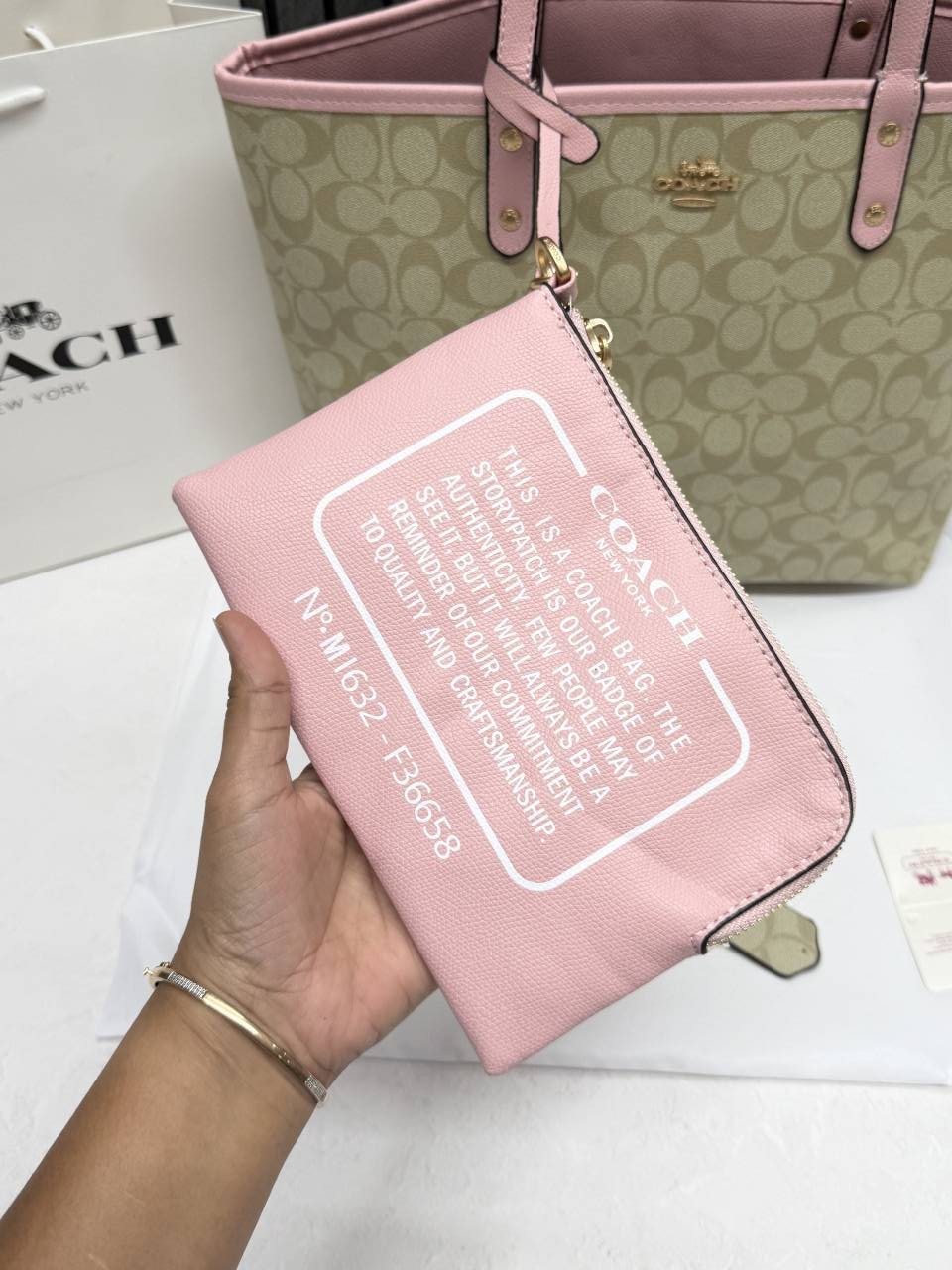 Coacch CB 01 Beige-Pink Reversible City Tote With Wallet CarryBag & Original DustCover