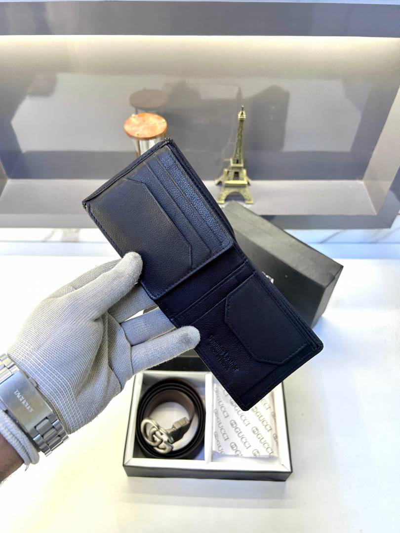 Guchi Black Wallet & Belt Combo Fa 398