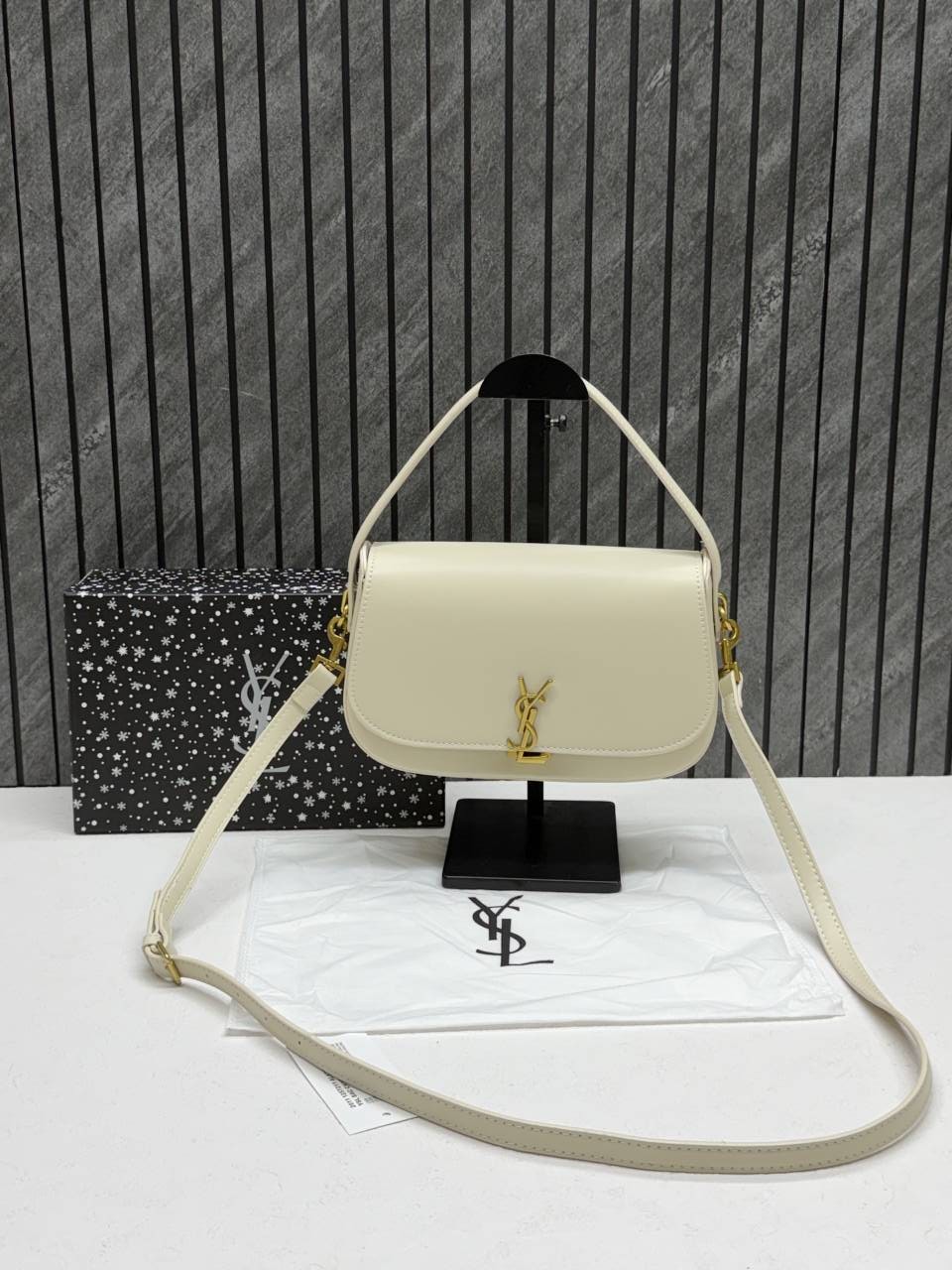 Ysl Voltaire 8868 White-Gold Shoulder Crossbody Bag With Original Box