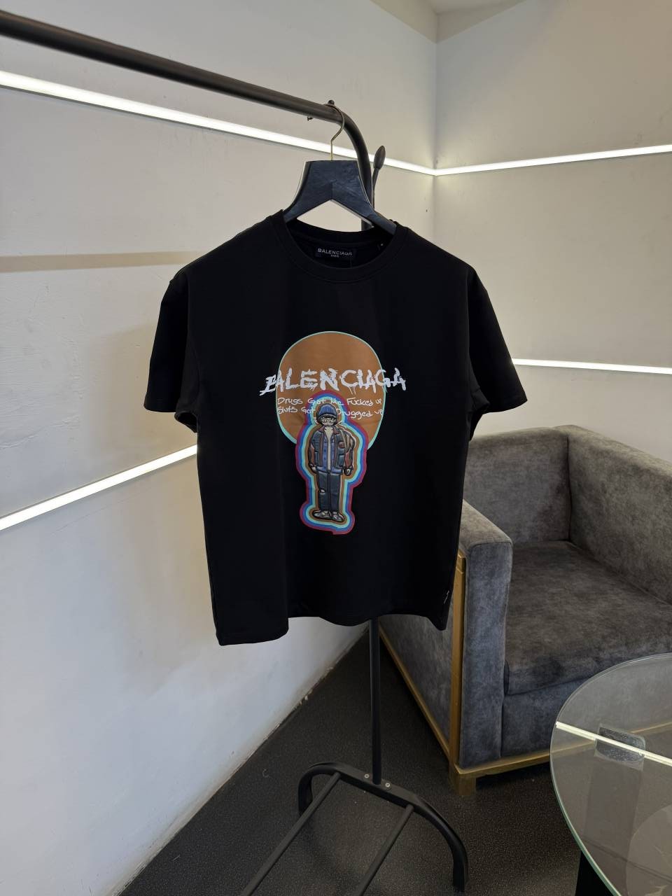 Balenciagahpatch man logo with premium printing oversize drop shoulder tshirt black sale