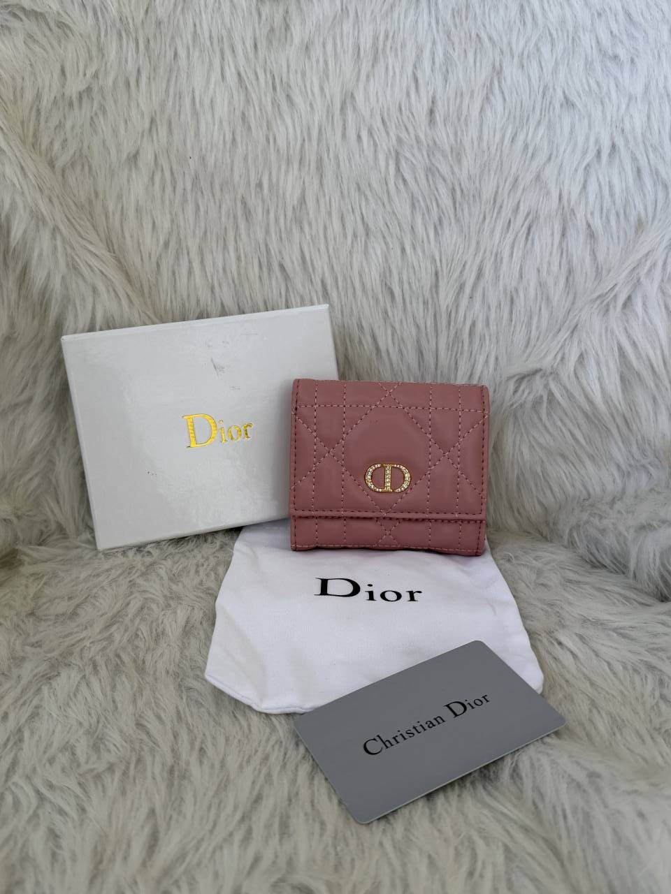 Diyor_Pink_Caro_Hibiscus_Trifold_Wallet_With_OriginalBox_DustCover_CardTags