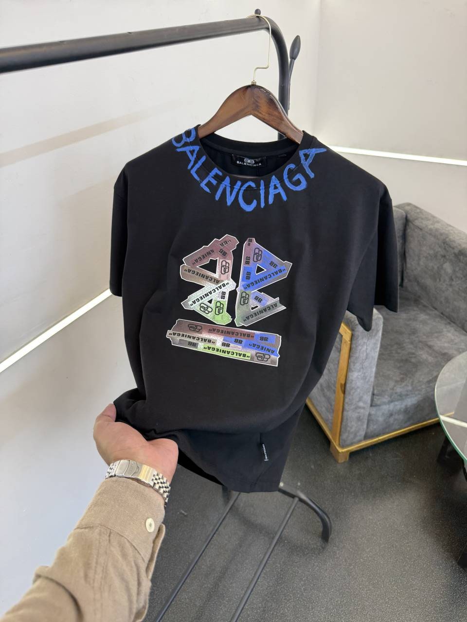 Balenciag a oversize drop shoulder imported round neck tshirt black