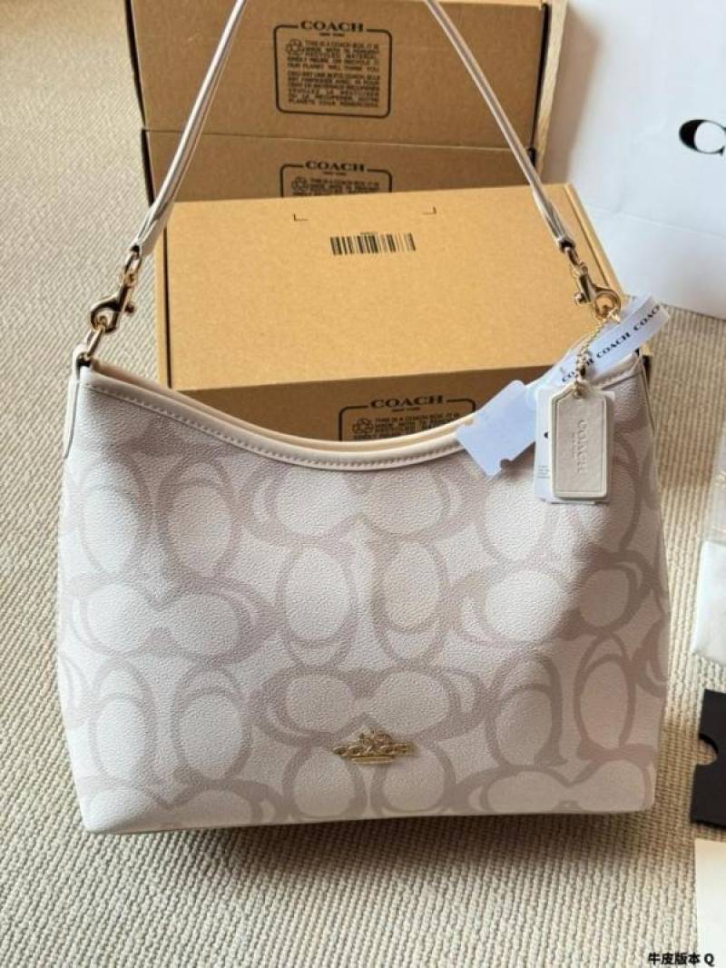 Coaach Laurel Premium Leather Shoulder Bag With OG Box & Dust Bag & Charm (Beige - 1206)
