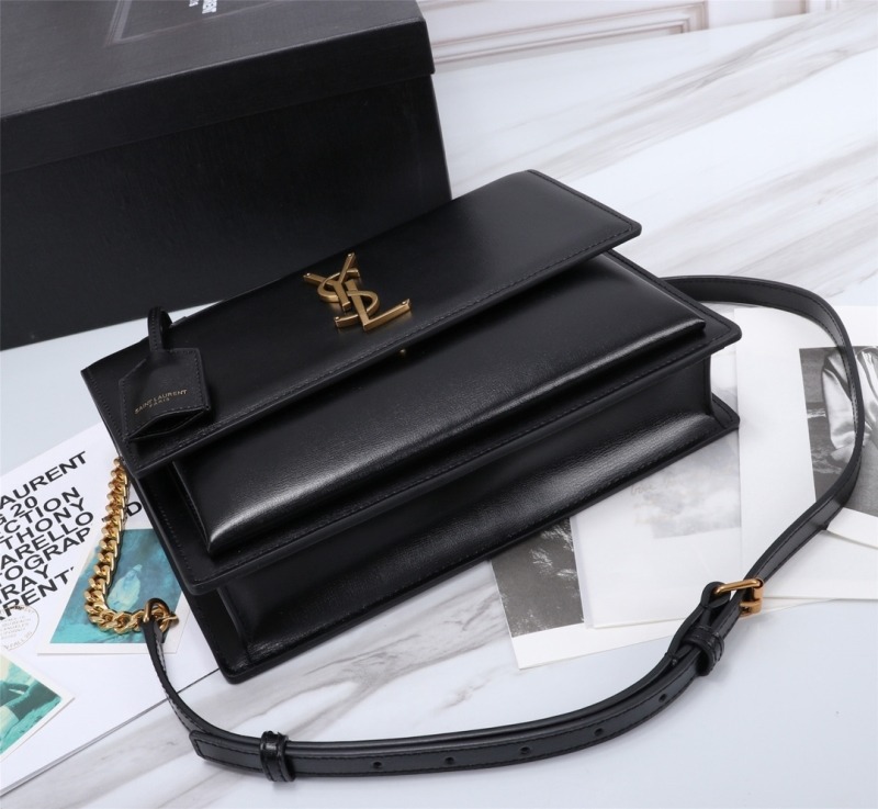 YSL Saint Laurent Sunset Premium Shoulder Bag With OG Double Magnetic Box & Dust Bag (Black - Gold - 936)