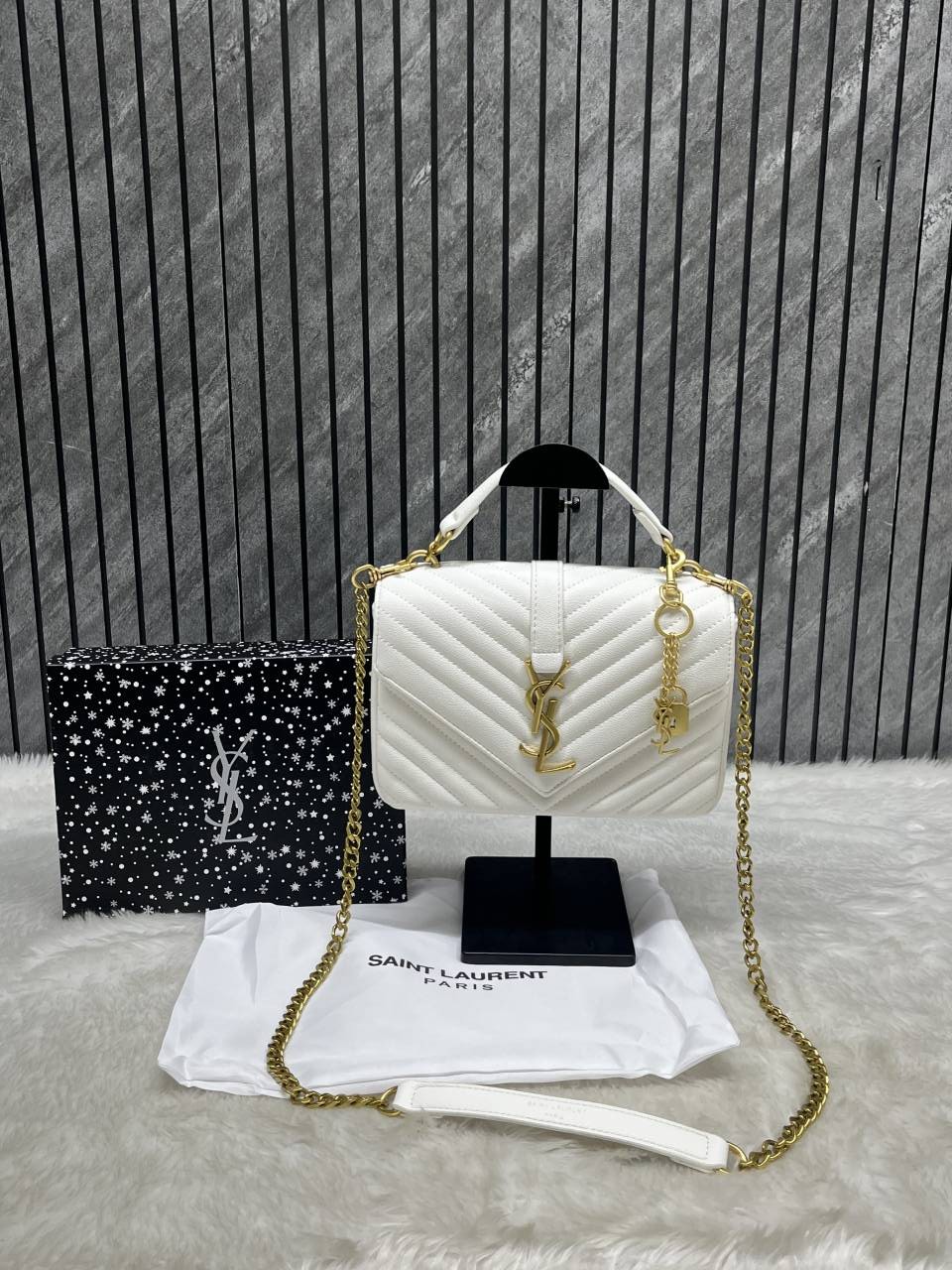 Ysl Collage Black-Silver Medium Shoulder Bag With Original Box & Dust Cover
