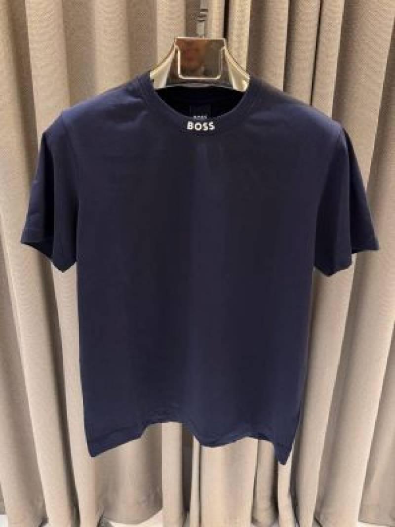 Boss Chinese Collar Round Neck T-shirt Navy Blue