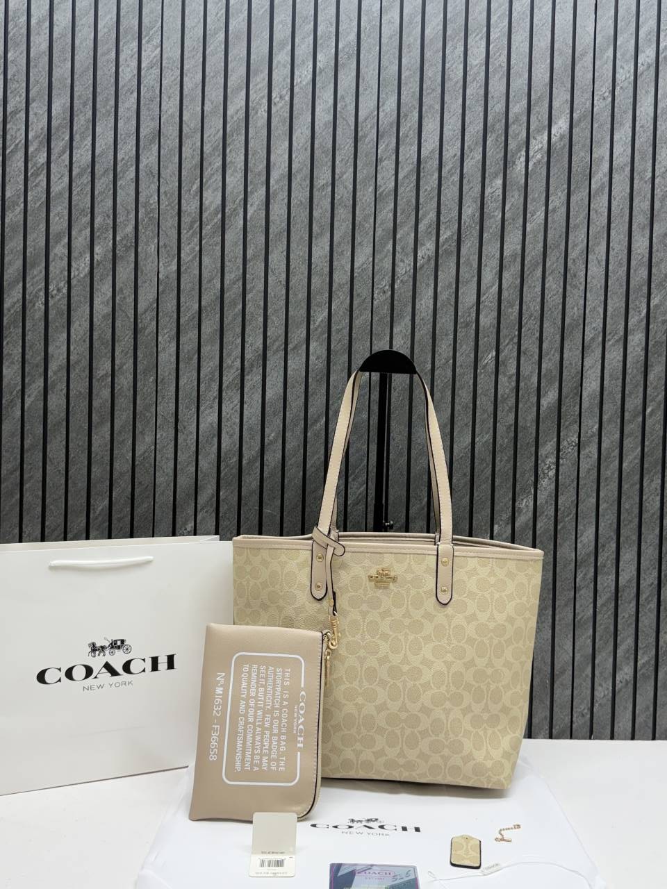 Coacch CB 02 Milk Tea Reversible City Tote With Wallet CarryBag & Original DustCover