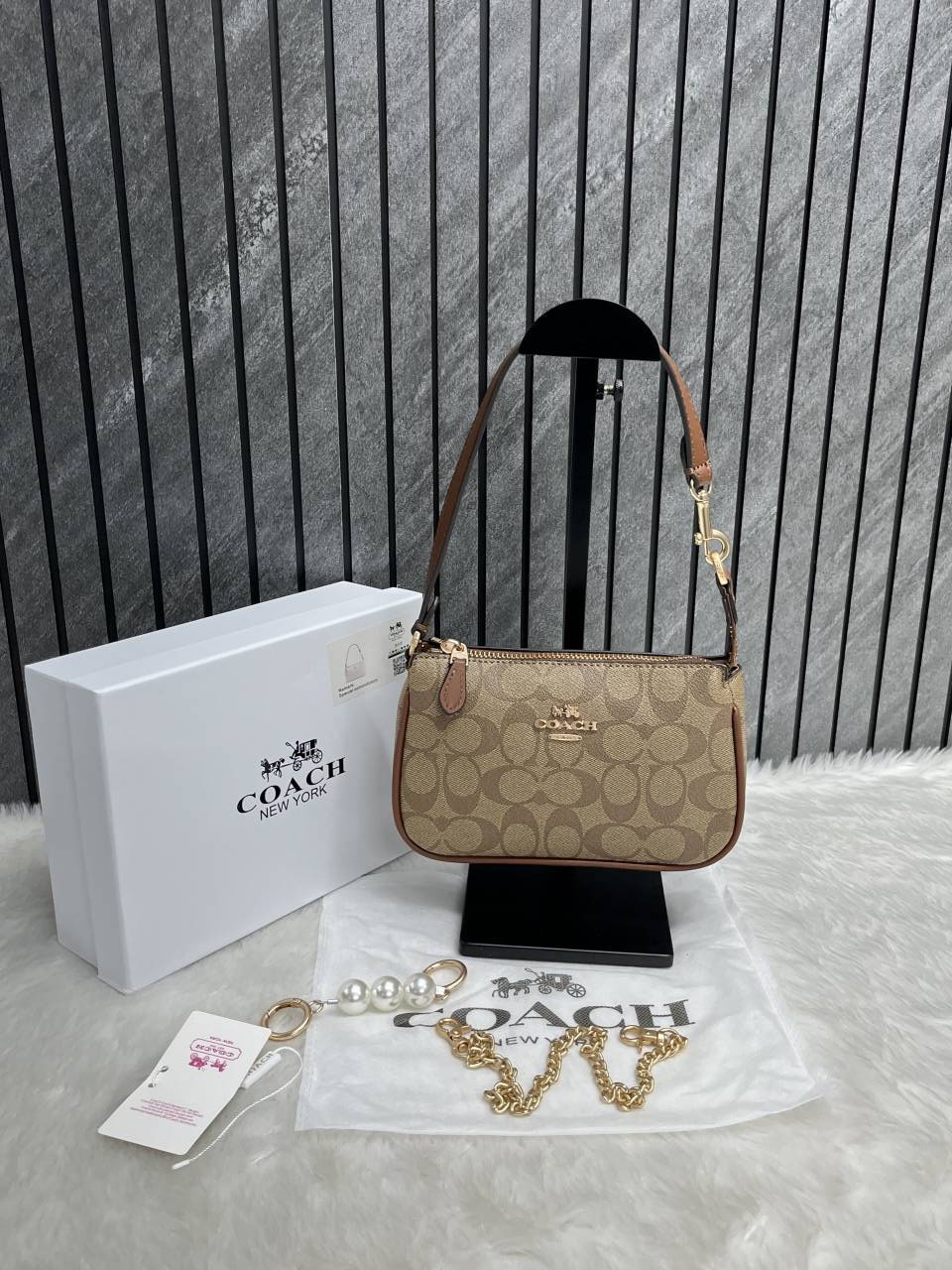 Coacch Nolita AP-Brown With Original Box DustCover & Pearl charm